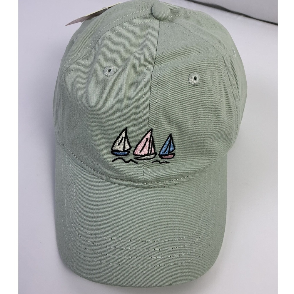 Frasier Sterling Sport Green Baseball Cap Embroidered Sailboats Adjustable Strap
